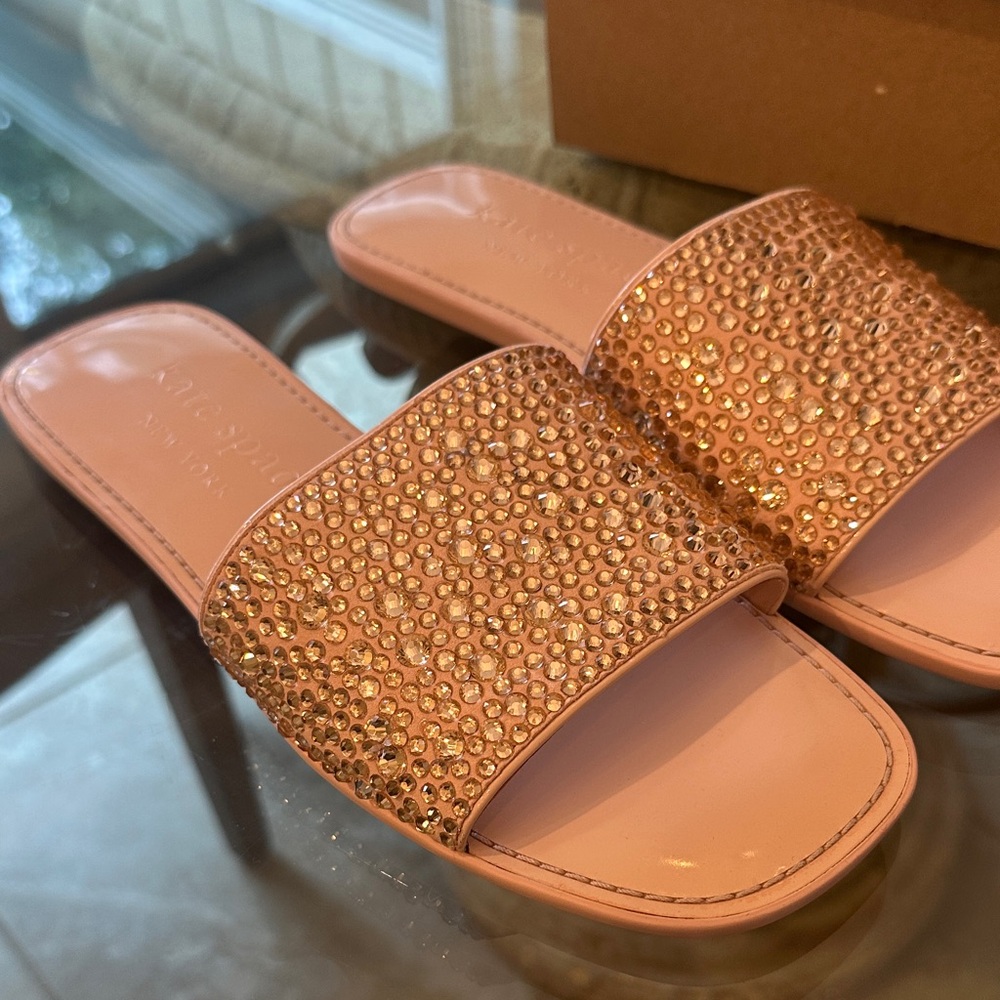Brand New $120 Kate Spade Pink Rhinestone All That Glitters Slide Sandals sz 9.5 - Picture 7 of 16